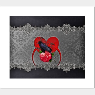 Wonderful crow on a heart Posters and Art